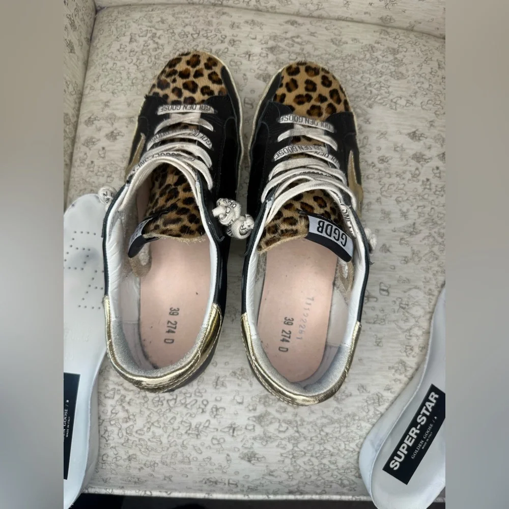 Golden Goose Black/Leopard/Gold Calf Hair Super-Star Private/Edt- Size 39 (9) - Picture 12 of 16
